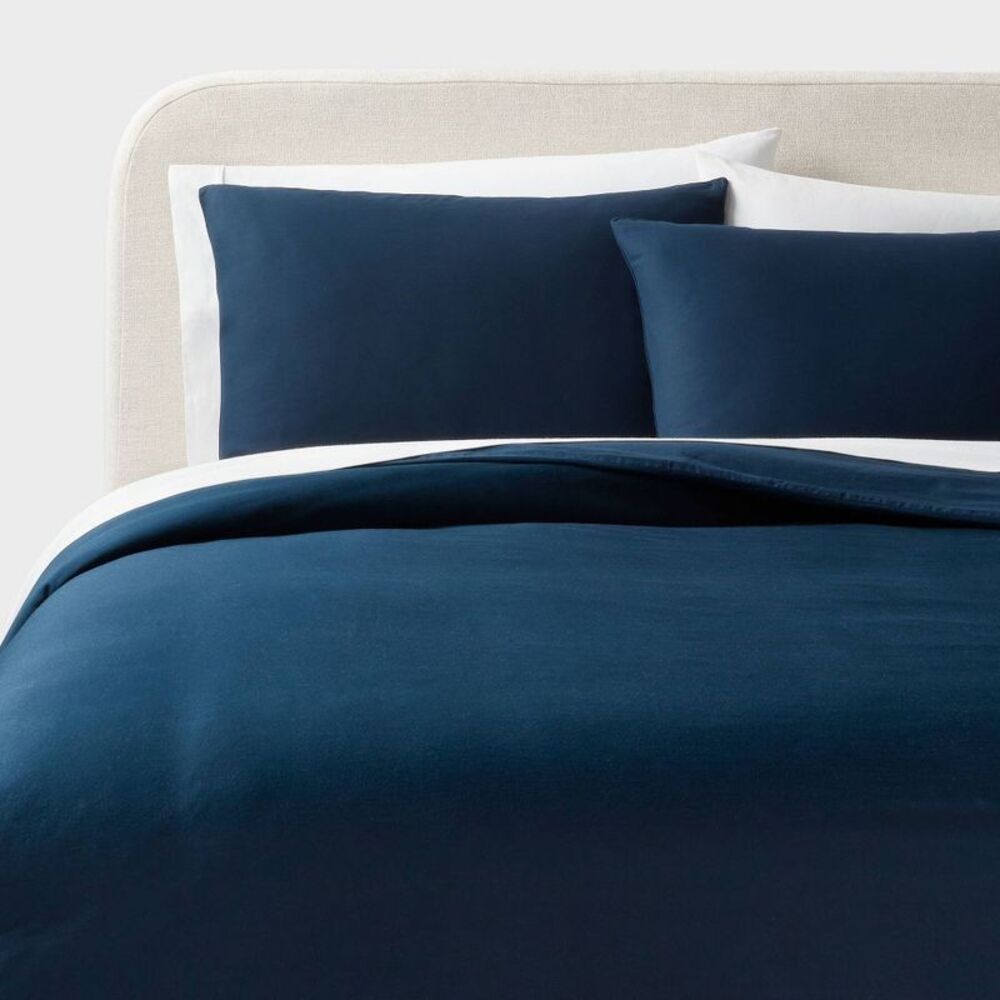 Full/Queen 250TC Washed Cotton Sateen Duvet Cover Set - Dark Navy